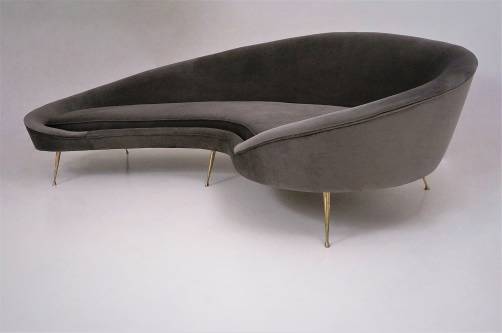 Kidney shaped sofa in velvet, newly made in 1950`s style, Italian